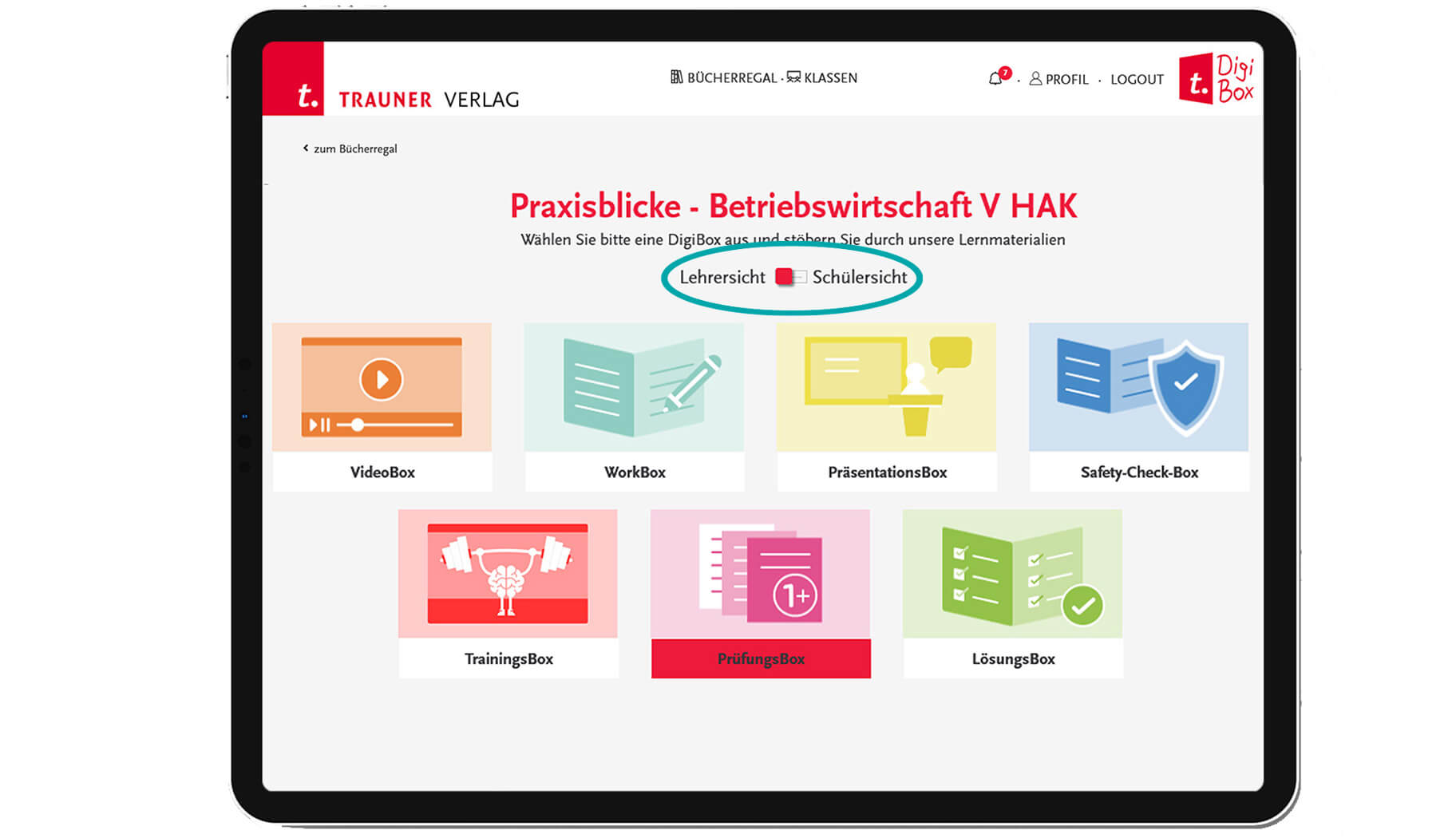 In die Lehrersicht oder Schülersicht wechseln In die Lehrersicht oder Schülersicht wechseln