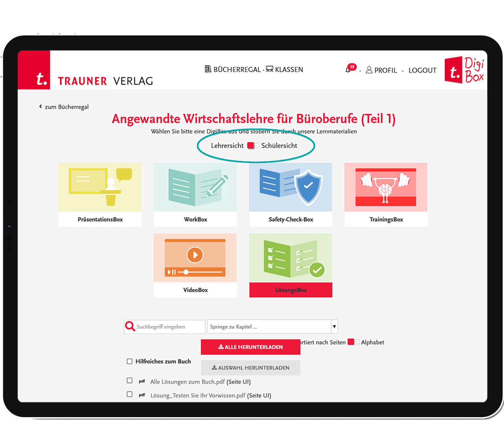 Unterteilung der Zusatzdateien in Lehrer- und Schülerdateien Unterteilung der Zusatzdateien in Lehrer- und Schülerdateien